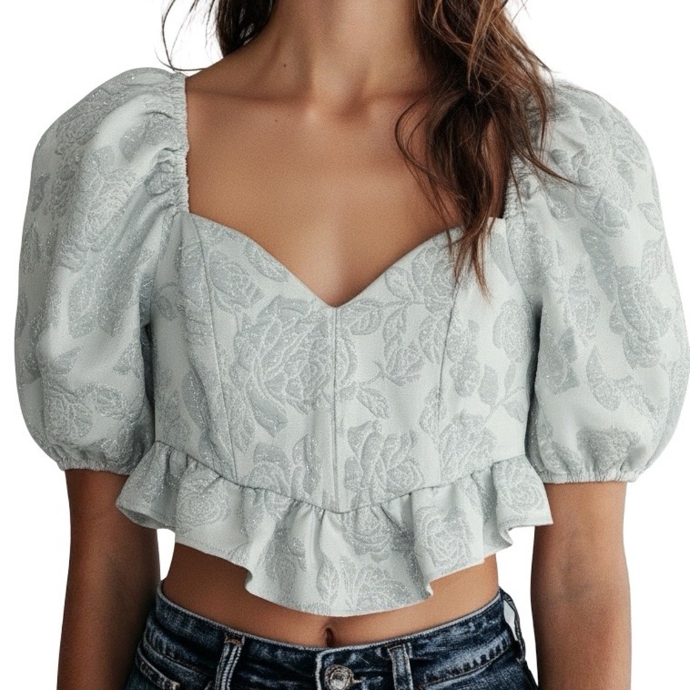 For Love and Lemons Lydia top with sweetheart neckline in baby blue